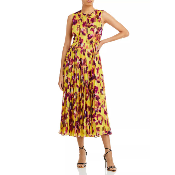 Jason Wu Collection Printed Pleated Sleeveless Midi Dress Orange Size 4 3680 - Picture 1 of 2
